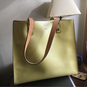 Emilie M medium tote in yellow with orange accents